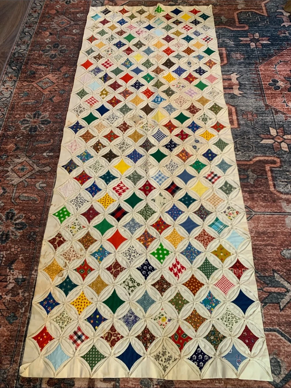 Beautiful vintage Handmade homemade quilted table runner